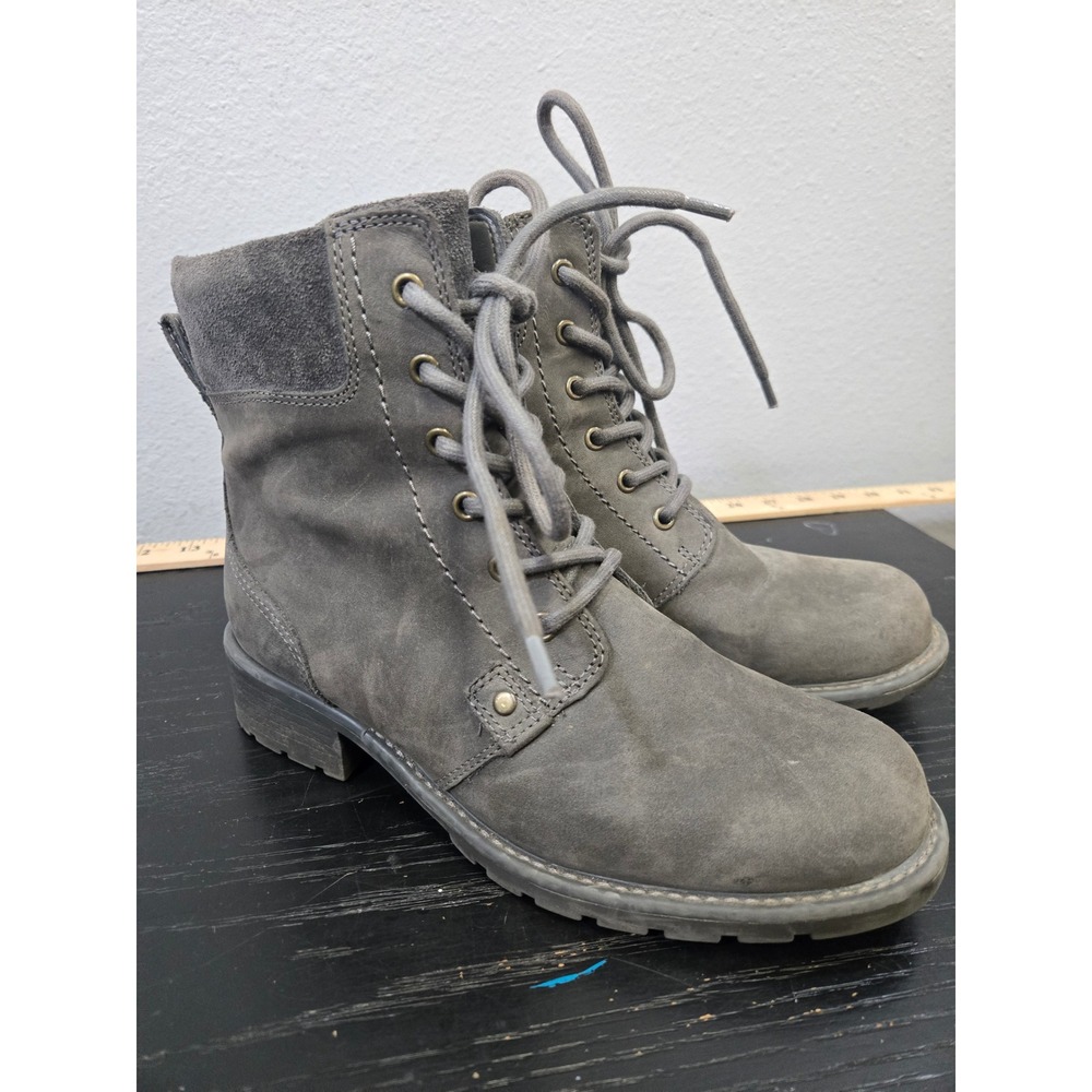 Clarks Grey Nubuck Suede Lace Up Side Zip Combat Utility Boots Size 6.5